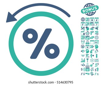 Rebate Percent icon with bonus calendar and time management symbols. Vector illustration style is flat iconic bicolor symbols, cobalt and cyan colors, white background.