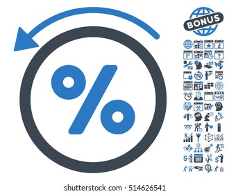 Rebate Percent pictograph with bonus calendar and time management elements. Vector illustration style is flat iconic bicolor symbols, smooth blue colors, white background.