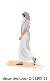 Carácter bíblico de Rebeca. Mujer caminando. Gente de arte vectorial. Diseño plano. Realista. Vista lateral. 