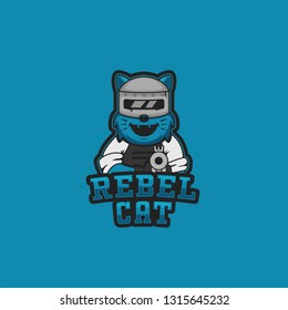 Rebel cat logo mascot illustration for gaming gamer or streamer of esport