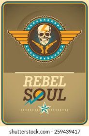 Afiche rebelde con escudo de armas. Ilustración vectorial.
