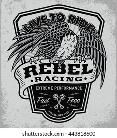 Rebel racing eagle crest shield t-shirt graphic