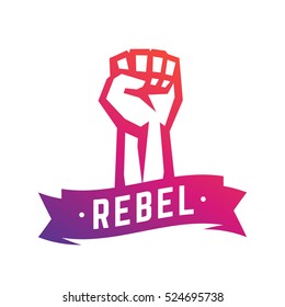 Rebel, revolt symbol, fist held high in protest, raised hand isolated over white, vector illustration