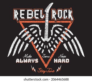 Rebel and roll, feel freedom vector vintage print design for t-shirt and others wing rock vector design	
