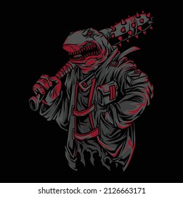 Rebel Shark character illustration with neon color style