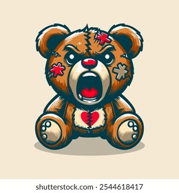 Rebel Teddy Bear Cartoon Vector Art, Illustration and Graphic