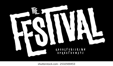 Rebelious impuctful font, rough bold letters, punk fest font for alternative music festival, rock concert dynamic poster, distorted headline, wild striking lettering. Vector typeset