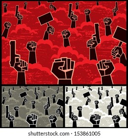 Rebellion: Abstract picture of rebellion. Below is the same picture in 2 different color versions. No transparency and gradients used. 