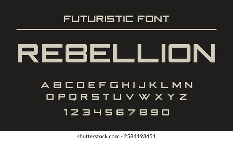 Rebellion futuristic modern creative font. Alphabet vector font with lowercase and number. Industrial font perfect for logos, quotes, cards, product packaging, social media, posters and other designs.