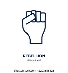 rebellion icon from army and war collection. Thin linear rebellion, fist, hand outline icon isolated on white background. Line vector rebellion sign, symbol for web and mobile