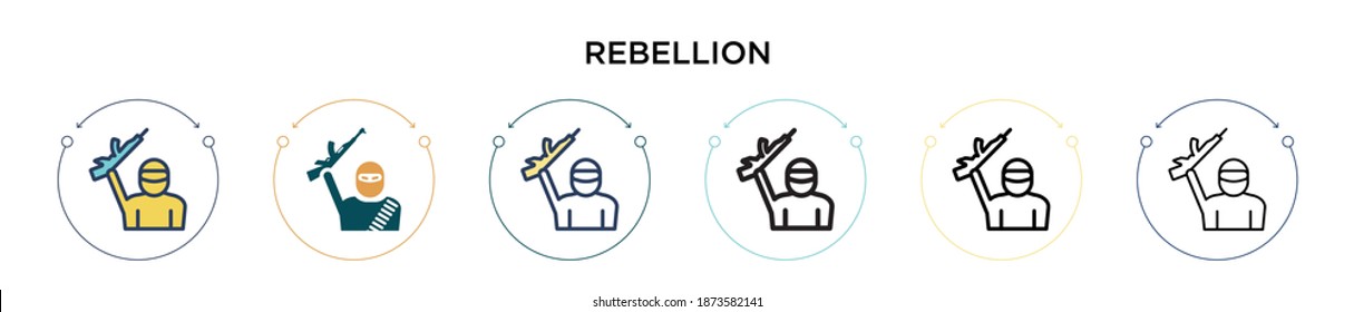 Icono de rebelión en el estilo relleno, delgado, contorno y trazo. Ilustración vectorial de dos íconos vectores de rebelión de color y negro se puede usar para móviles, ui, web