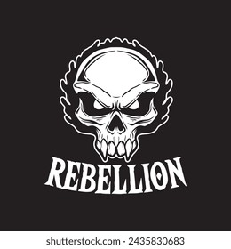 rebellion skull art black and white hand drawn illustration vector
