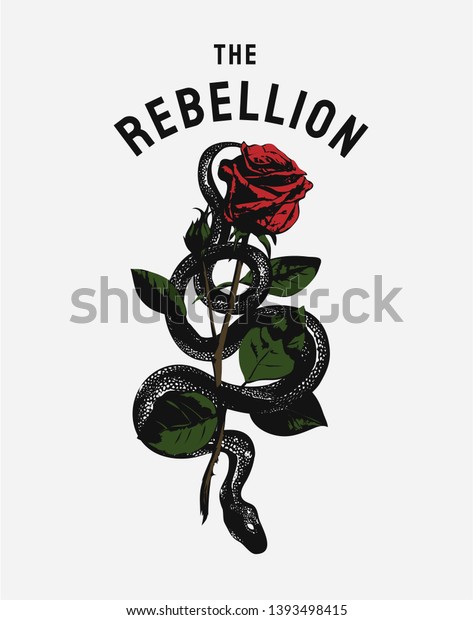 Rebellion Typography Slogan Black Snake Wrapping: стоковая в
