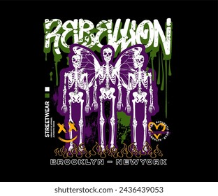 rebellion vintage vector design for t shirt. skull grunge graphic vector design for fashion and others.