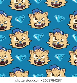 Rebellious Cat and Elegant Diamond Pattern