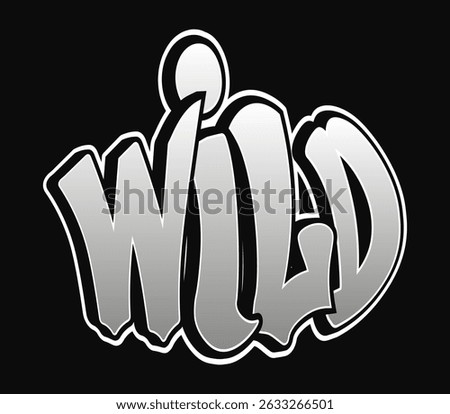 Rebellious silver graffiti typography displaying provocative word with offensive hand gesture, stark black backdrop
