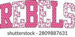 Rebels Leopard Print and Polka Dot Pink Varsity T Shirt Design vector illustration 