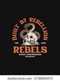 Rebels Skull e Snake Design Gráfico com construído por Rebellion Tee design