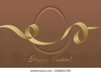 Rebirth and Joy. Christian Easter, warm brown background, golden ribbon, spring awakening, faith, blessing, prayer, soul purification.