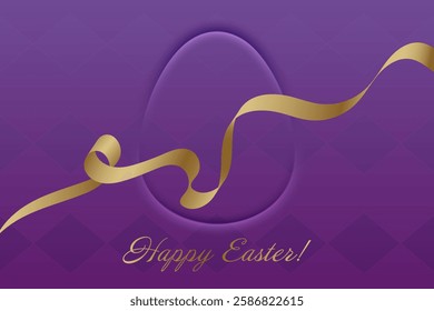 Rebirth and Joy. Easter greeting card, golden ribbon, warm purple background, sacred tradition, faith, spring renewal, prayer, divine love, resurrection, peace, joy.