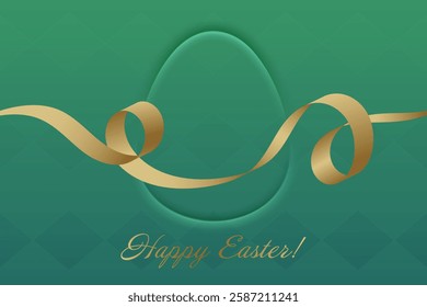 Rebirth and Joy. A glowing golden ribbon flows across a stylish green background, symbolizing Easters message of renewal, hope, and divine grace.