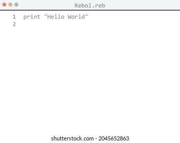 Rebol language Hello World program sample in editor window