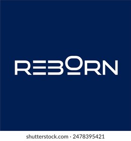 " Reborn " text logo design with simple sign on letter O