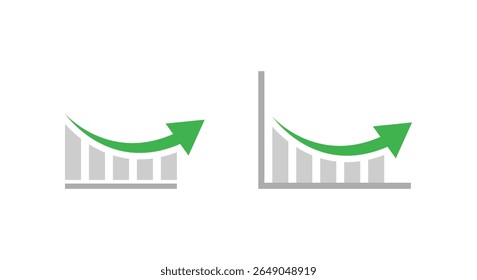 Rebound growth icon after decline. Bounce back bar chart with green upward arrow symbol