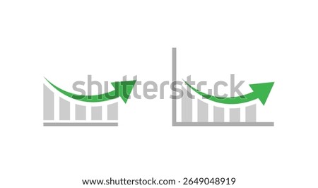 Rebound growth icon after decline. Bounce back bar chart with green upward arrow symbol