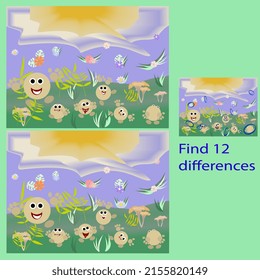 rebus find 12 differences for children under 7 years old little men on a walk
