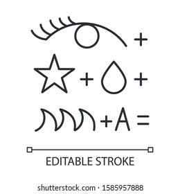 Rebus linear icon. Conundrum, brainteaser. Abstract reasoning. Intelligence, knowledge test. Brain teaser. Thin line illustration. Contour symbol. Vector isolated outline drawing. Editable stroke
