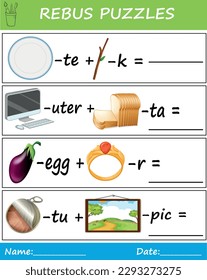 Rebus puzzles for kids, creative brain teasers, and picture puzzles to exercise a kid's brain worksheet Answer : Plastic, Compost, Planting, and Nature