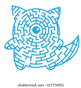 Rebus or quiz for school. Funny maze game for kids with wolf. Visual game for Preschool Children on animal them. Vector Labyrinth for preschool children