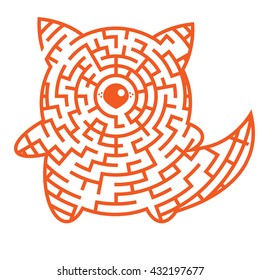 Rebus or quiz for school. Funny maze game for kids with wolf. Visual game for Preschool Children on animal them. Vector Labyrinth for preschool children