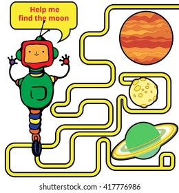 Rebus with robot. Funny maze game for kids. Visual game for Preschool Children. Vector Labyrinth for preschool children