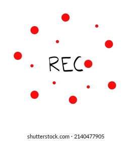 Rec button lettering vector icon. Red circle start record hand drawn illustration. Cinema sketch icon