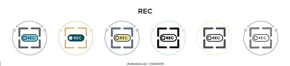 Rec icon in filled, thin line, outline and stroke style. Vector illustration of two colored and black rec vector icons designs can be used for mobile, ui, web