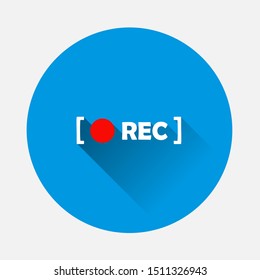 Rec icon on blue background. Flat image with long shadow.