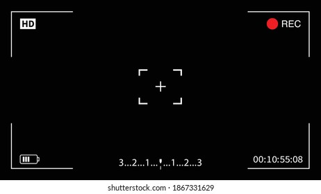 Rec or recording video. Camera rec viewfinder with digital focus and exposure settings. HD camera video viewfinder. Vector stock