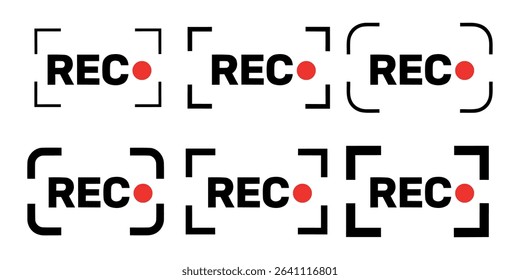 Rec. Set recording sign. Currently recording. Vector stock illustration