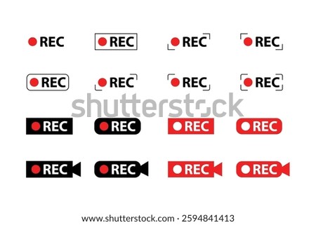Rec. Set recording sign. Currently recording. Vector stock illustration.