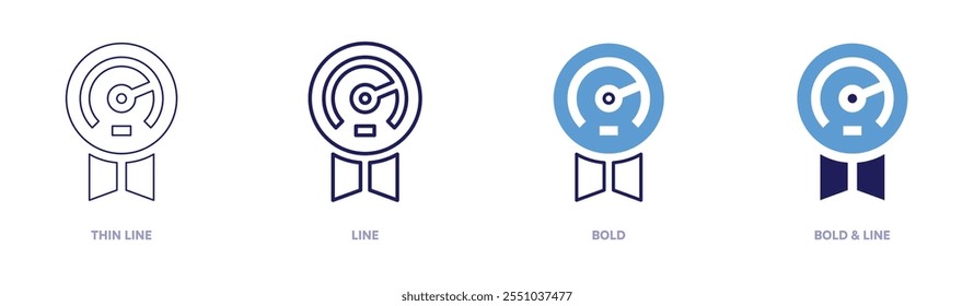 Recalibrating speedometer icon in 4 different styles. Thin Line, Line, Bold, and Bold Line. Duotone style. Editable stroke.