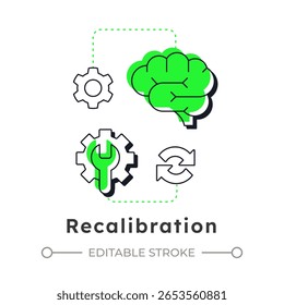 Recalibration modern linear concept icon. Reconfiguring resources. Step in capacity management processes. Flat outline elements connected with dotted lines. Creative visual. Easy to edit