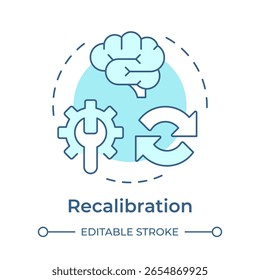 Icono de concepto azul suave de recalibración. Reconfiguración de recursos. Paso en los procesos de gestión de la capacidad. Ilustración de línea de forma redonda. Abstractas idea. Diseño gráfico. Fácil de usar en la presentación