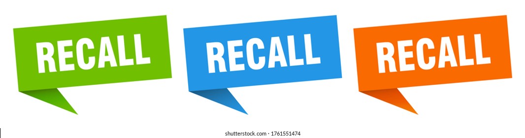 Recall Banner. Recall Speech Bubble Label Set. Recall Sign