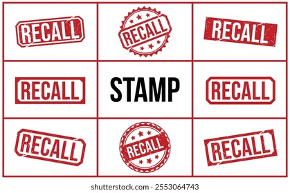 ERINNERN Roter Gummistempel auf weißem Hintergrund. Stempelzeichen RECALL. RECALL-Stempel.
