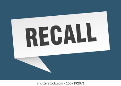 Recall Speech Bubble Sign. Recall Sticker. White Banner