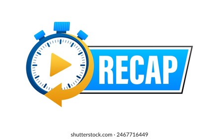 Recap, video play button replay. Watching on streaming. Vector stock illustration.