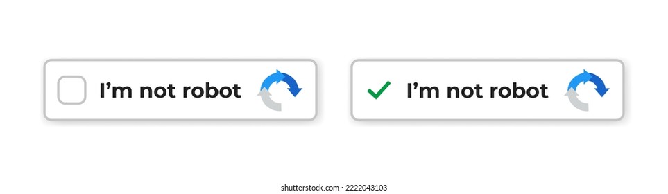 Botón Recaptcha.Icono Captcha. No soy un robot. Juego de iconos de verificación de Captcha.Concepto de seguridad de Internet y sitio web. Ilustración del vector