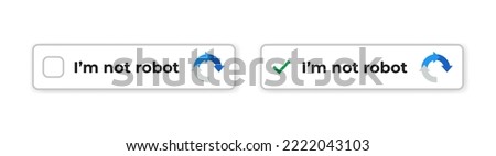 Recaptcha buttons.Captcha icon. I am not a robot. Captcha verification icon set.Website and internet security concept. Vector illustration